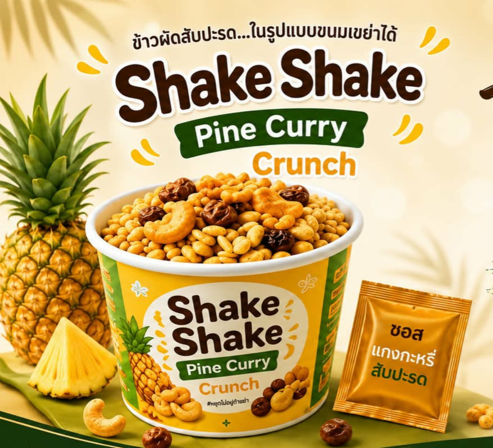 shake Shake pine curry crunch ขนมขบเคี้ยวสุดสร้างสรรค์ที่ผสานความกรอบของข้าวพองและธัญพืช